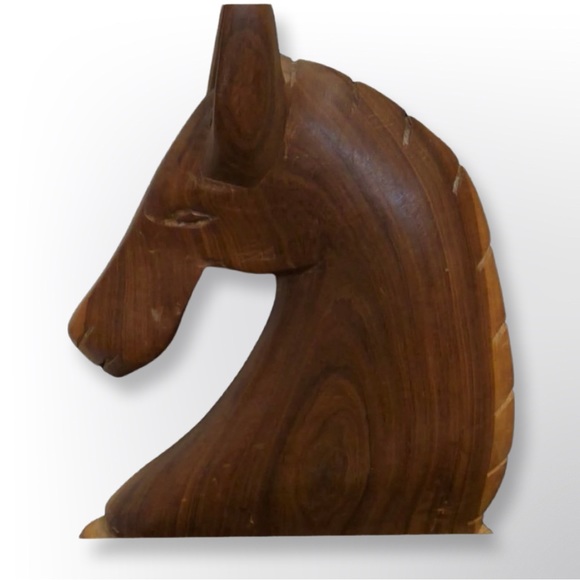 Carved Wood Horse Head Sculpture - Picture 2 of 8